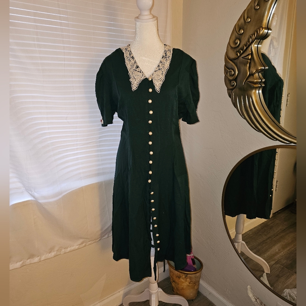 Ultra Dress new york dress button-down crotchet neckline 80s vintage 💚hg13